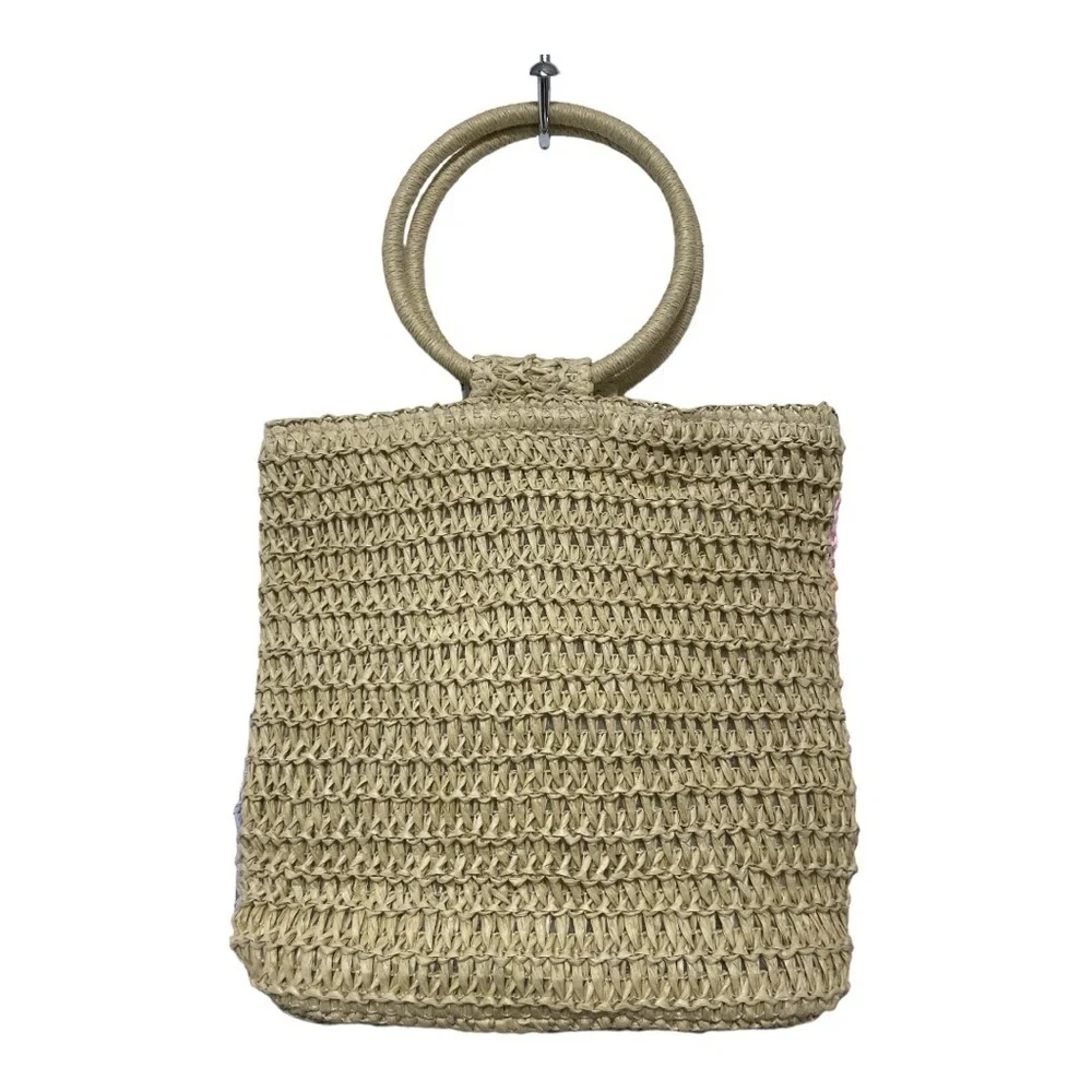 Art Class Weaved Paper Small Tote Circle Handles Handbag Multicolor Lined